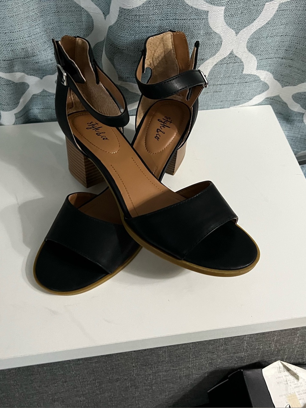 Style & Co. Black Block Heel Ankle-Strap Sandals